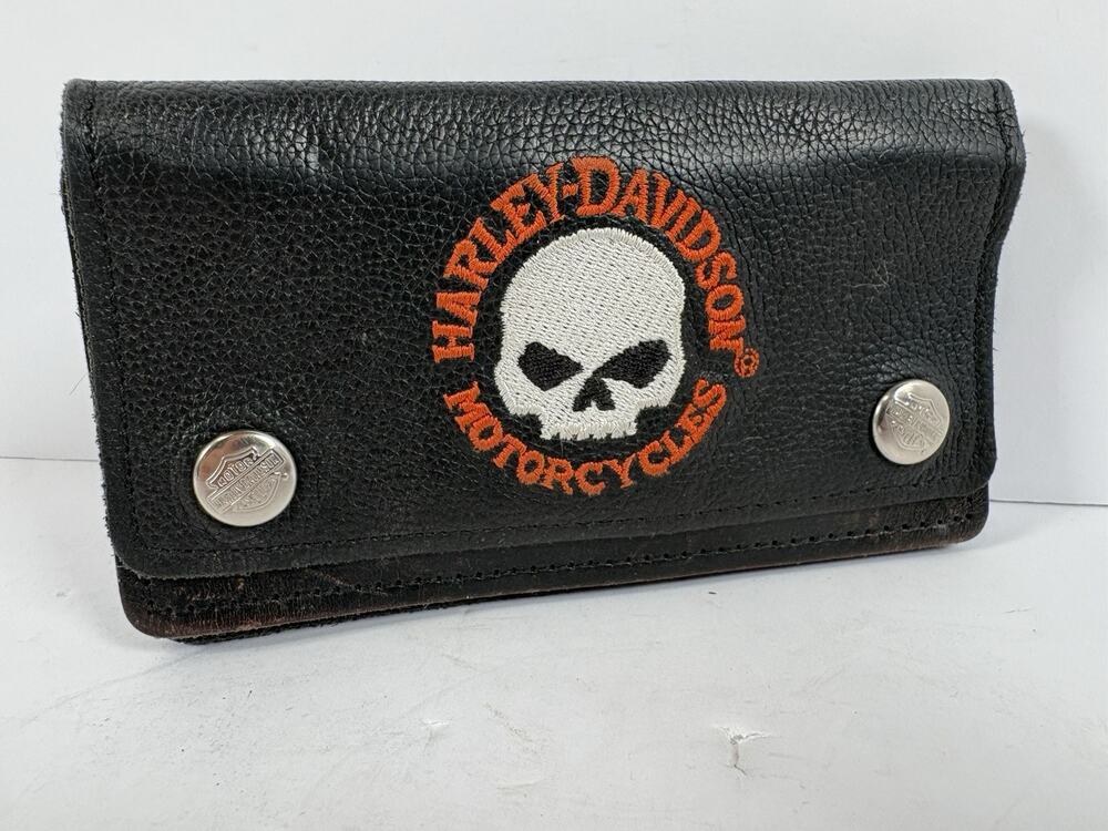 Harley Davidson Black Leather Skull Belt Pouch Waist Bag Tool Wallet Zip